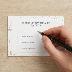 Tarjeta De Recepción Respuesta geométrica dorada RSVP