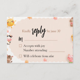 Tarjeta De Recepción Respuesta RSVP de Baby Shower de animales de granj