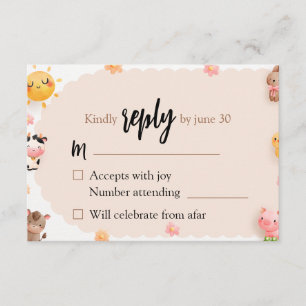 Tarjeta De Recepción Respuesta RSVP de Baby Shower de animales de granj