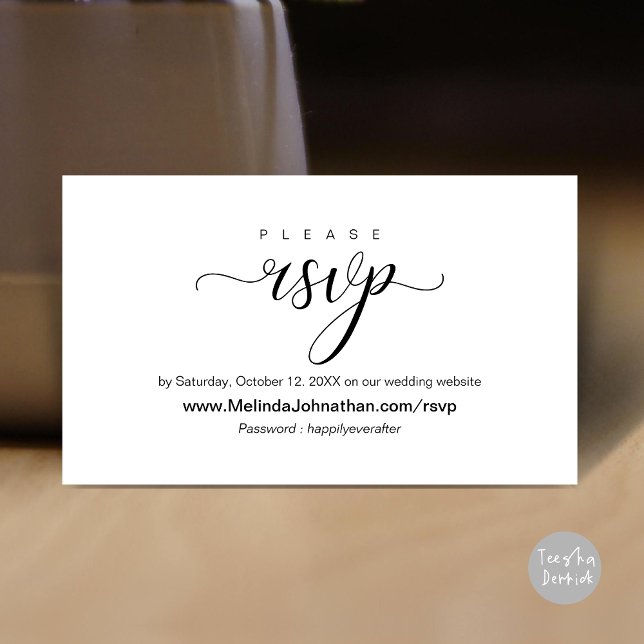 Tarjeta De Recepción Respuesta RSVP de boda en línea, elegante (Online Wedding RSVP respond, elegant Enclosure Card, Black White)