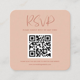 Tarjeta De Recepción Respuesta RSVP de código QR de Peach elegante y mo