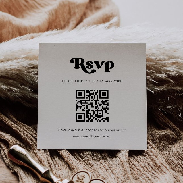 Tarjeta De Recepción Respuesta RSVP de código QR en blanco y negro retr (Subido por el creador)