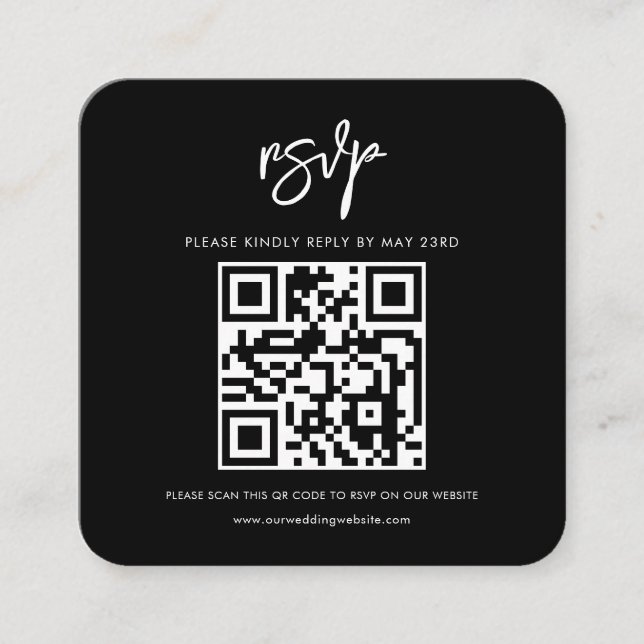 Tarjeta De Recepción Respuesta RSVP de código QR negro contemporáneo (Anverso)