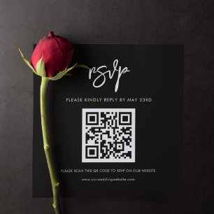 Tarjeta De Recepción Respuesta RSVP de código QR negro moderno
