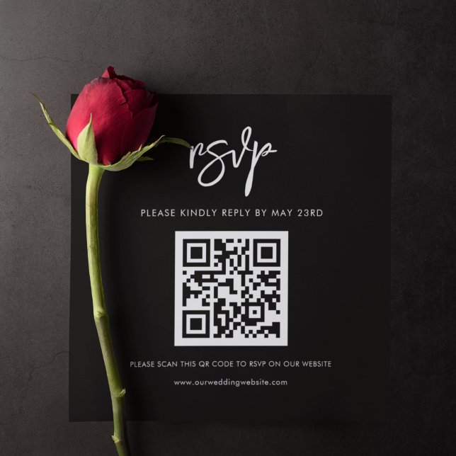 Tarjeta De Recepción Respuesta RSVP de código QR negro moderno (Subido por el creador)