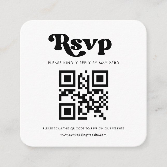 Tarjeta De Recepción Respuesta RSVP de código QR retro con estilo (Anverso)