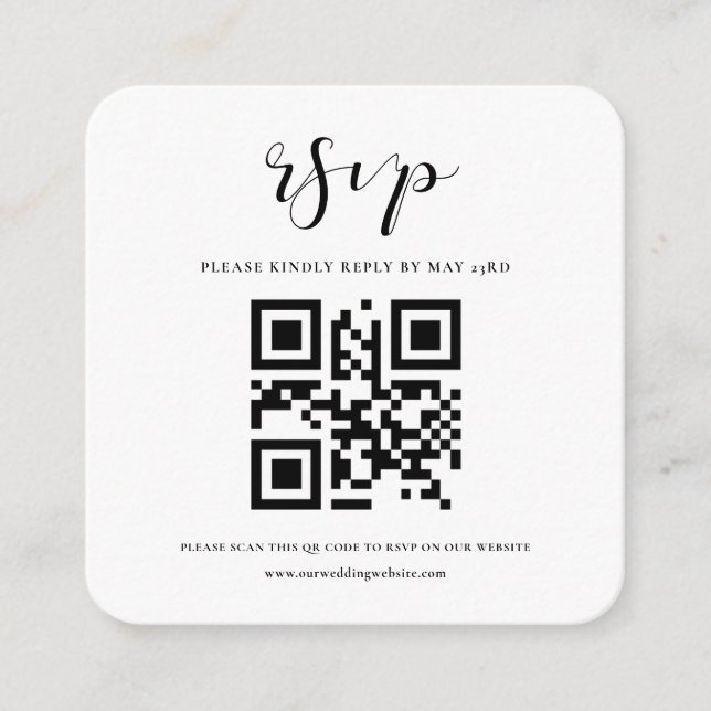 Tarjeta De Recepción Respuesta RSVP de código QR simple y elegante (Anverso)