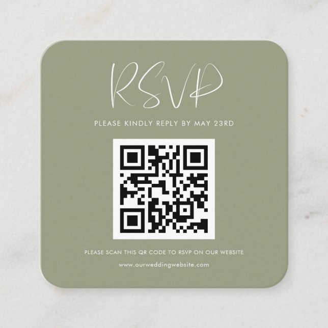 Tarjeta De Recepción Respuesta RSVP de código QR verde elegante y moder (Anverso)