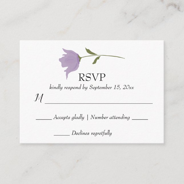 Tarjeta De Recepción Respuesta RSVP de matrimonio floral simple púrpura (Anverso)