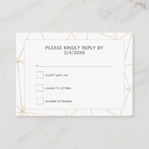 Tarjeta De Recepción Respuesta RSVP geométrica de oro