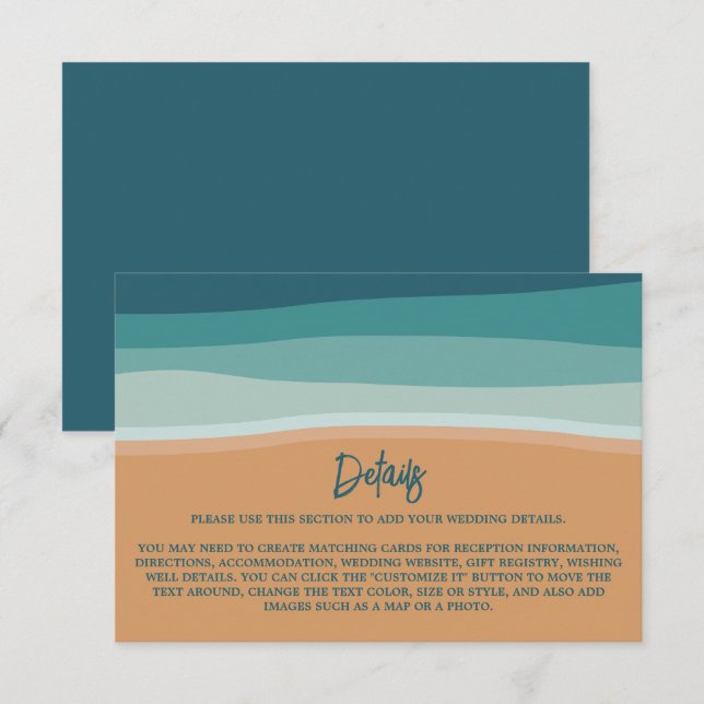 Tarjeta De Recepción Resumen de detalles de bodas en Ocean Beach (Anverso / Reverso)
