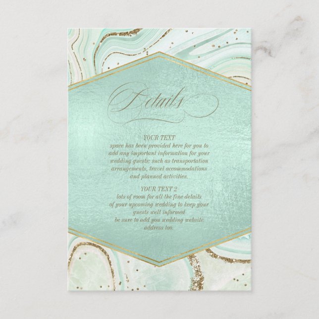 Tarjeta De Recepción Resumen de detalles del Boda de Agate Mint ID827 (Anverso)