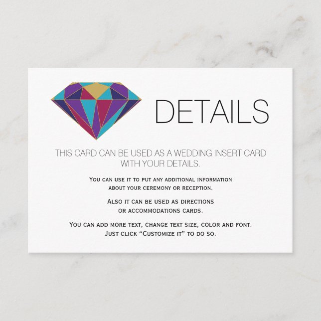 Tarjeta De Recepción Resumen de detalles del boda de joyas gemelas inse (Anverso)