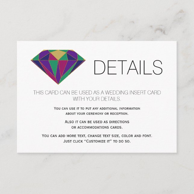 Tarjeta De Recepción Resumen de detalles del boda de joyas gemelas inse (Anverso)