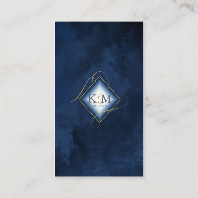 Tarjeta De Recepción Resumen de oro de líneas finas Wishing Well Navy I (Reverso)