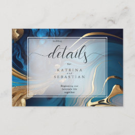 Tarjeta De Recepción Resumen de oro líquido en mármol azul