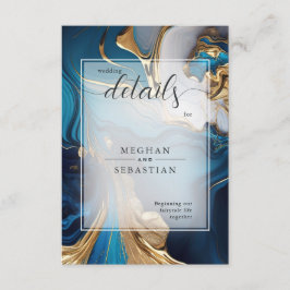 Tarjeta De Recepción Resumen de oro líquido en mármol azul