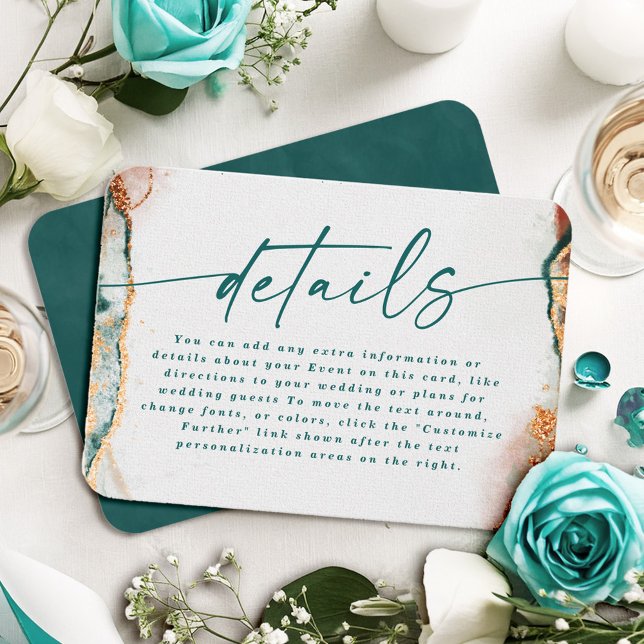 Tarjeta De Recepción Resumen moderno Detalles del Boda Verde azulado os (Elegant Teal and Copper Wedding Details Enclosure Cards)