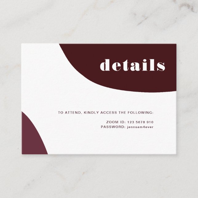 Tarjeta De Recepción Resumen moderno Detalles del Boda virtual de Borgo (Anverso)