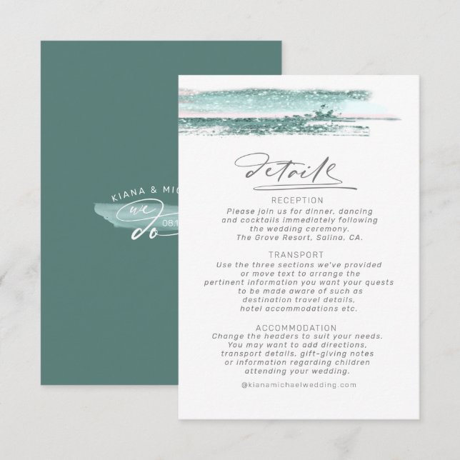 Tarjeta De Recepción Resumen Paint Strokes Boda Detalles del ID886 Verd (Anverso / Reverso)