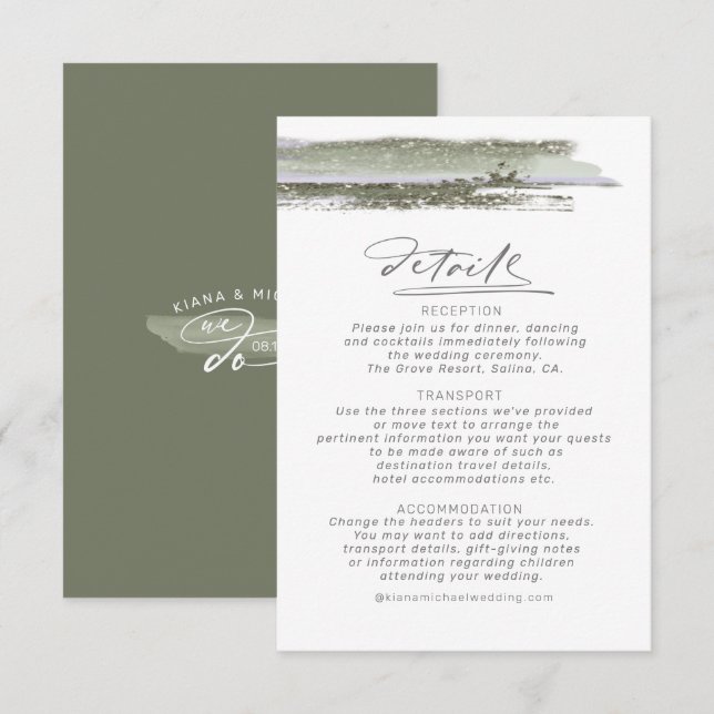 Tarjeta De Recepción Resumen Paint Strokes Detalles del Boda ID886 (Anverso / Reverso)