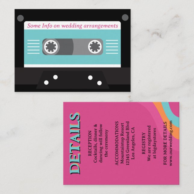Tarjeta De Recepción Retro 70 Music Cassette Tape Groovy Fuchsia Fun (Anverso / Reverso)