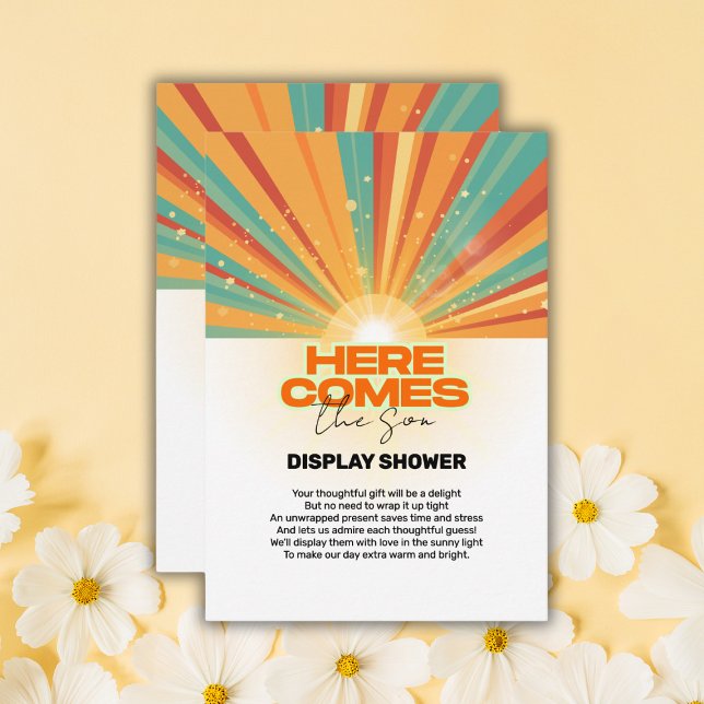 Tarjeta De Recepción Retro Aquí Viene El Baby Shower Del Hijo (Subido por el creador)