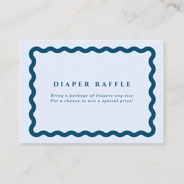 Tarjeta De Recepción Retro Blue Wavy Frame Baby Shower Diaper Raffle (Anverso)