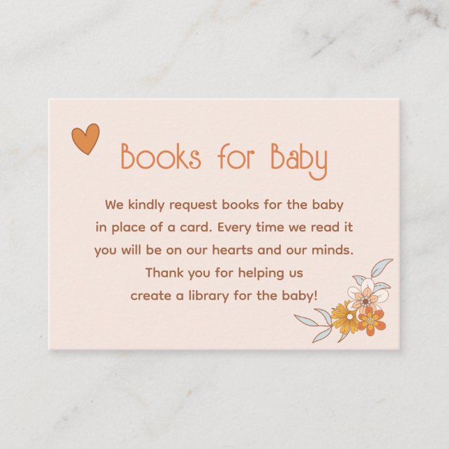 Tarjeta De Recepción Retro Boho Floral Baby Shower Books para la tarjet (Anverso)