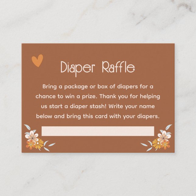 Tarjeta De Recepción Retro Boho Floral Baby Shower Diaper Raffle Card (Anverso)