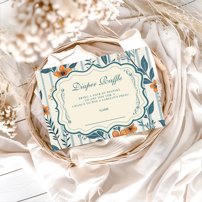 Tarjeta De Recepción Retro Botanical Tile Baby Shower Diapper Raffle (Subido por el creador)