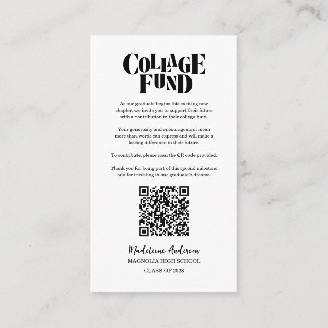 Tarjeta De Recepción Retro College Fund Graduation Black Checkerboard (Anverso)