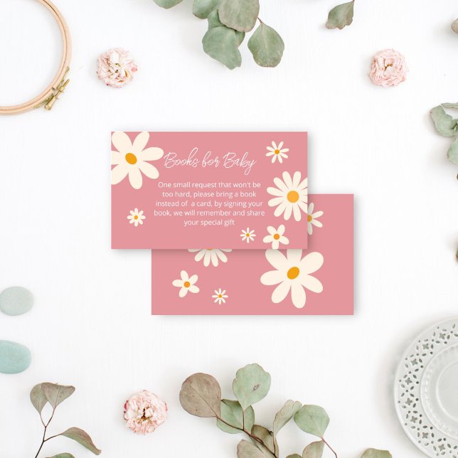 Tarjeta De Recepción Retro daisy rosado desierto baby ducha de libros s (Retro daisy pink desert baby shower books request enclosure card books for baby daisy themed pink)