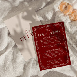 Tarjeta De Recepción Retro Deep Red Ivory Old Money Wedding Details 