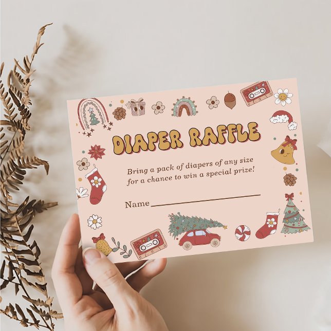 Tarjeta De Recepción Retro Diaper Raffle Navidades Santa Baby Shower (Subido por el creador)