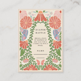 Tarjeta De Recepción Retro Flower Diaper Raffle Baby Shower Enclosure