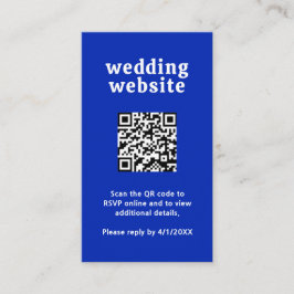 Tarjeta De Recepción Retro Font Real Azul Código QR Boda moderno