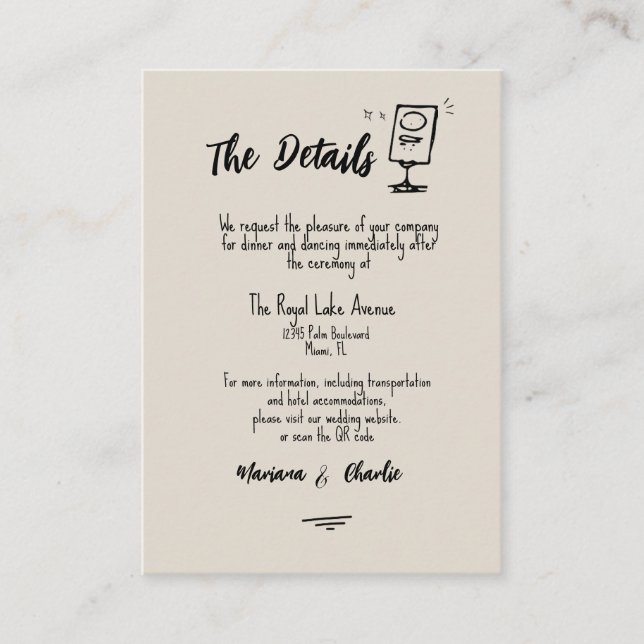 Tarjeta De Recepción Retro Grey Hand Drawn Illustrated The Details  (Anverso)