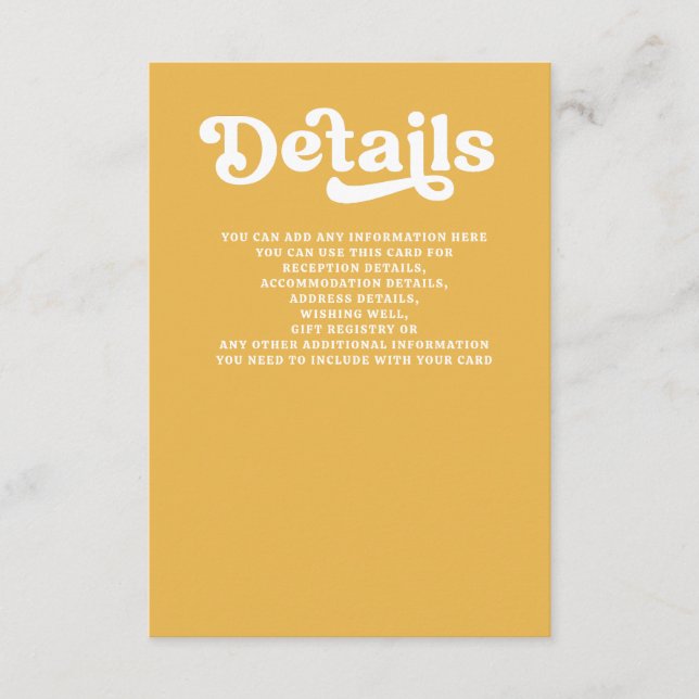 Tarjeta De Recepción Retro Groovy Boda Amarillo de los años 70 (Anverso)