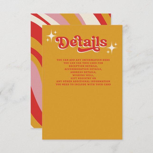 Tarjeta De Recepción Retro Groovy Boda rojo Naranja marfil 70 (Anverso / Reverso)