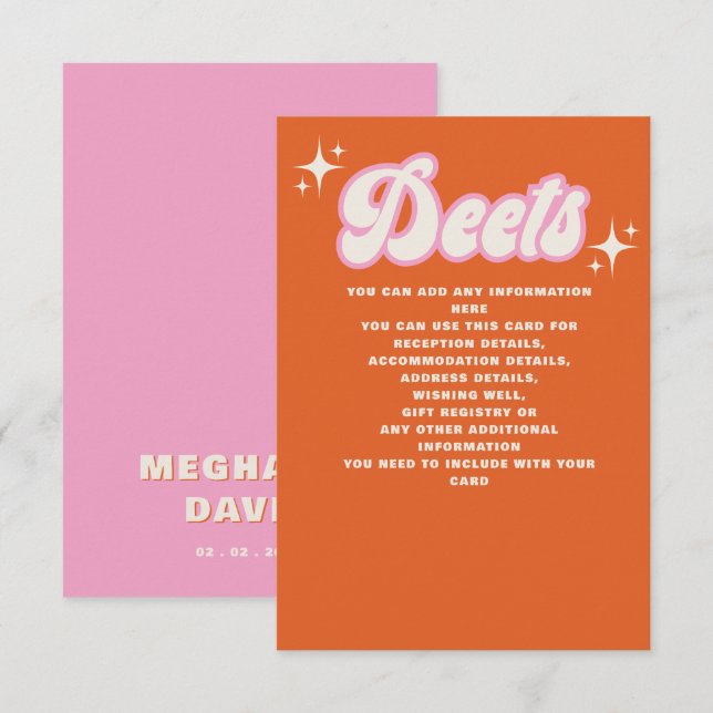 Tarjeta De Recepción Retro Groovy Boda rosa Naranja de marfil 70 (Anverso / Reverso)