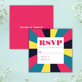 Tarjeta De Recepción Retro Groovy Colorido Resumen Boda Arcoiris