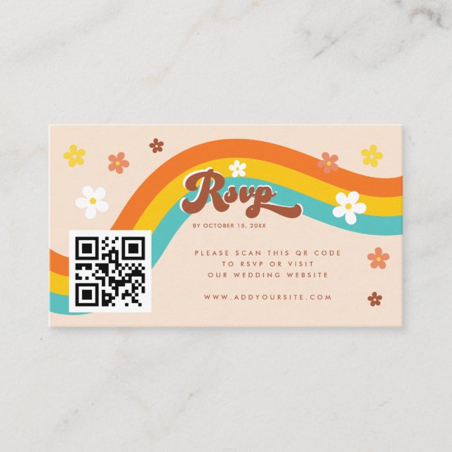 Tarjeta De Recepción Retro Groovy Daisy Setentis Wedding RSVP Hippie (Anverso)