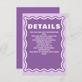 Tarjeta De Recepción Retro Groovy Squiggle Wavy Curve Purple Boda