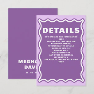Tarjeta De Recepción Retro Groovy Squiggle Wavy Curve Purple Boda