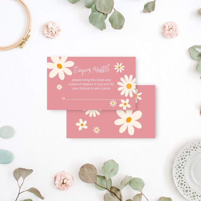 Tarjeta De Recepción Retro margarita rosa desierto ducha de bebé barqui (Retro daisy desert  pink baby shower diaper raffle enclosure card daisy themed baby shower raffle )