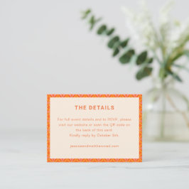 Tarjeta De Recepción Retro Modern Orange Geometric Wedding RSVP QR Code