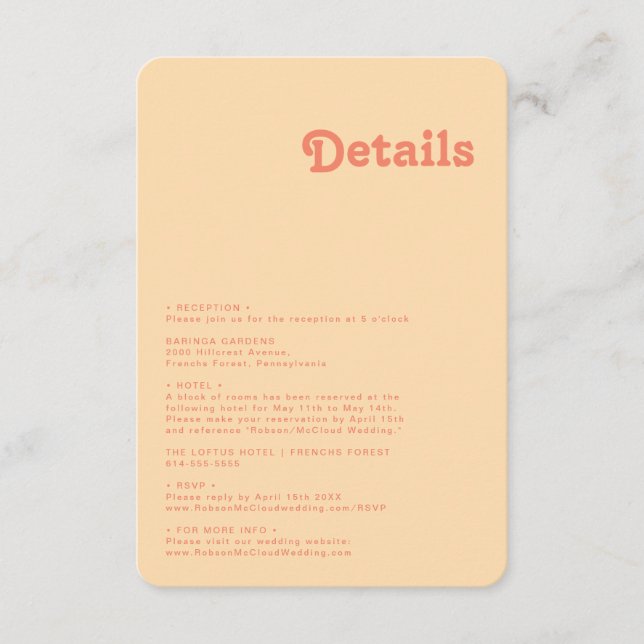 Tarjeta De Recepción Retro moderno | Bordes redondeados con detalles de (Anverso)