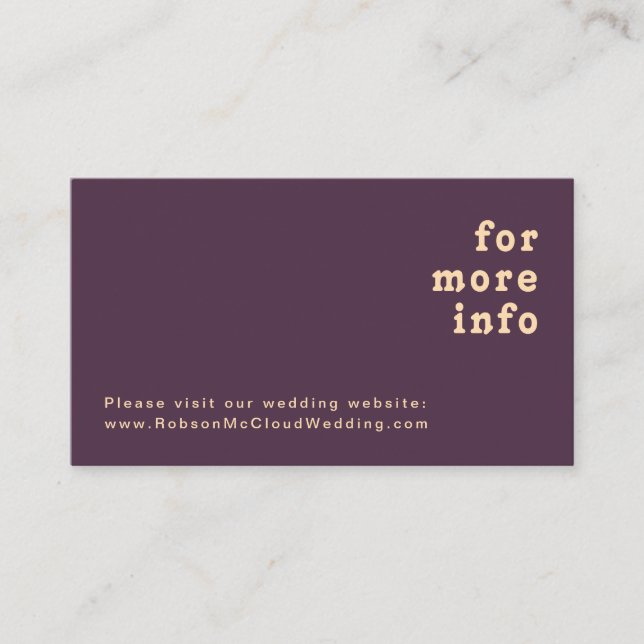 Tarjeta De Recepción Retro moderno | Sitio Web Boda Púrpura Oscuro (Anverso)