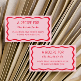 Tarjeta De Recepción Retro Pink Red Bridal Shower Comparte Una Receta